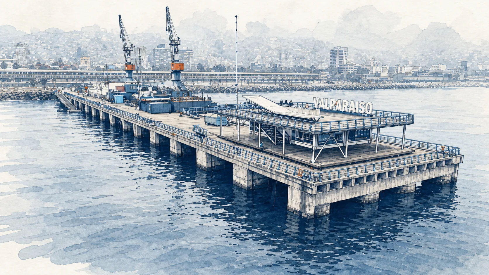 Ilustración del Muelle Barón de Valparaíso
